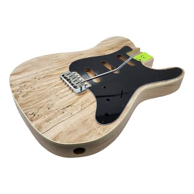 Carparelli  Custom Hybrid Spalted Veneer T/S-Style Guitar Body – 2pc Ash • Cream Binding • SSS Routing • 56mm Tremolo • Unfinished image 12