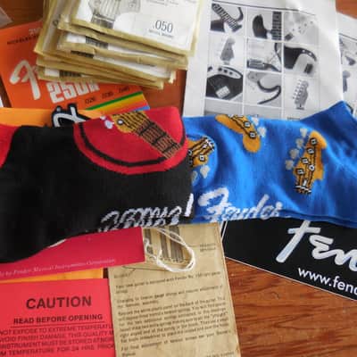Official FENDER Gig Bag w/ MONSTER FENDER Mojo Lot 1960's-2025, Strap, Manuals, Tags, Sticker, Strings, 4 pairs FENDER SOCKS, MORE!! image 10