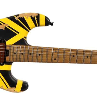 EVH Ltd Ed Striped Frankenstein Black Yellow Frankie Aged Electric Guitar image 2