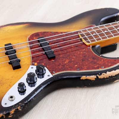1966 Fender Jazz Bass Sunburst Padauk Fretboard Binding + Dots w/ Case image 6