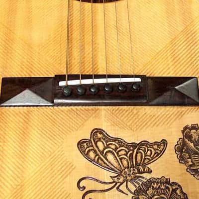 Acoustic Parlor Cutaway Guitar Handmade by Blueberry Butterflies Motif image 17