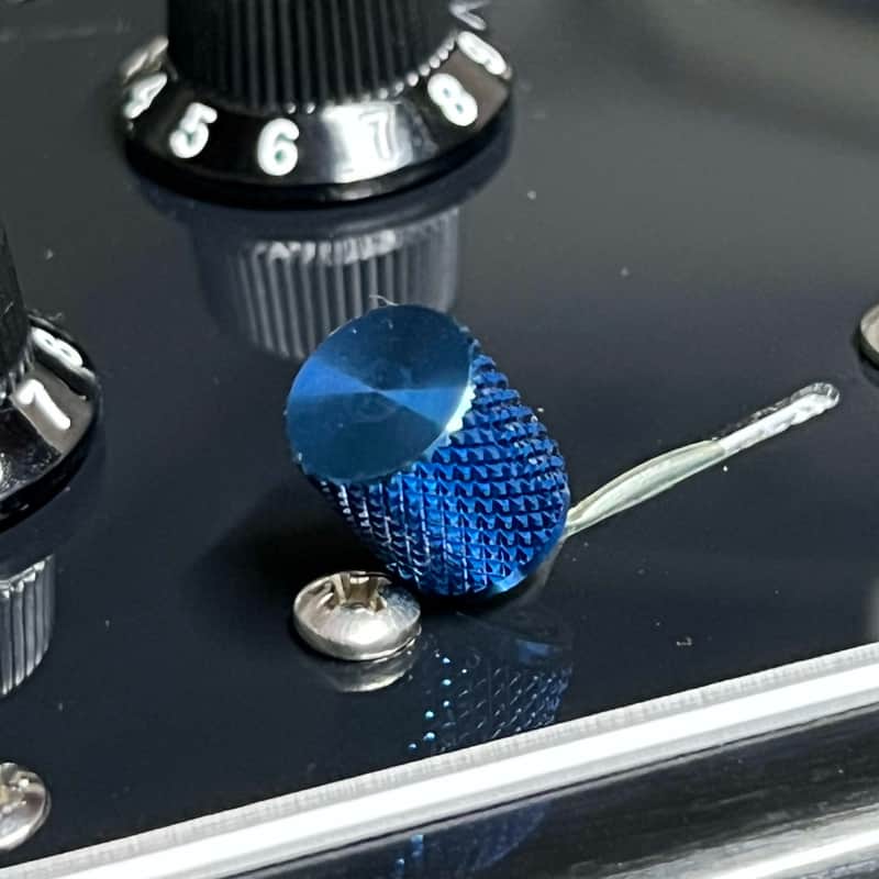 Kinnatone SHORT Blue Stainless Steel knurled 3 or 5 way Blade style Switch Tip For Strat or Tele image 1