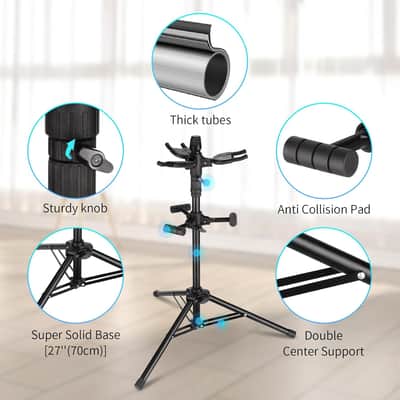 Triple Guitar Stand - Heavy Duty 3 Guitar Stand for Acoustic/Electric/Bass/Banjos, Auto-Lock Folding Design, 360° Non-Slip Base & Anti-Rust - Portable for Stage/Travel/Studio image 2