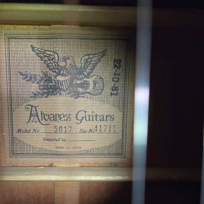 Vintage 1981 Japan Hand Made Alvarez Model 5017 Dreadnought Solid Spruce Top X-Braced New Strings Pro Setup Newer Gigbag image 5