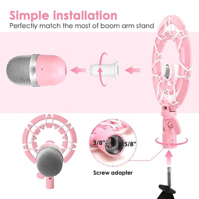 Seiren Mini Microphone Shock Mount - Pink Shock Mount And Pop Filter Compatible For Razer Seiren Mini Mic, Mic Anti Vibration Reduces Vibration Noise Matching Boom Arm By image 3