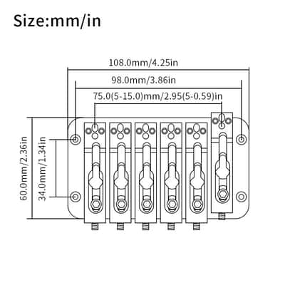 Black 6 String Bass Bridge, String Through imagen 2