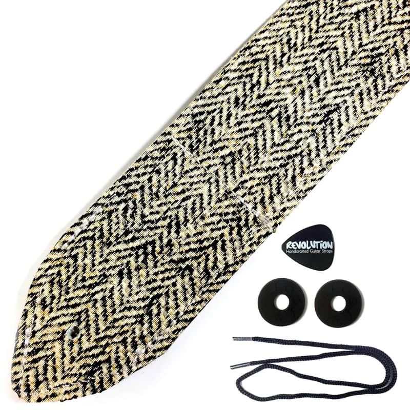 Tweed Pattern Premium Leather Guitar Strap-Black White Tweed Design Leather Guitar Strap -Leather Guitar Strap-Acoustic, Electric Bass Guitar image 1