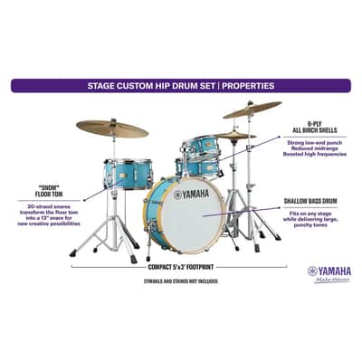 Yamaha Stage Custom Hip 4pc Drum Set Matte Surf Green image 3