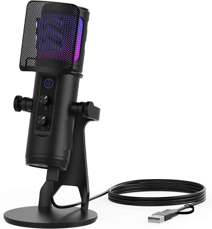 USB Gaming Microphone for PC with Noise Canceling/RGB Light/Quick Mute/Gain/Headphones Jack/Pop Filter, Desktop Condenser Microphone for Stream/Record/Podcast image 1