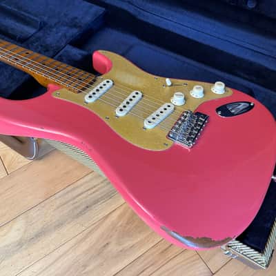 Fender Custom Shop Roasted 1956 Stratocaster Relic Faded Aged Fiesta Red Poblano Pickups image 2