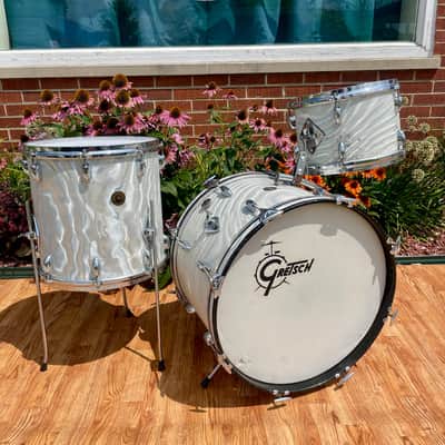 1960s Gretsch Progressive Jazz Drum Set Silver (White) Satin Flame 20/12/14 image 2