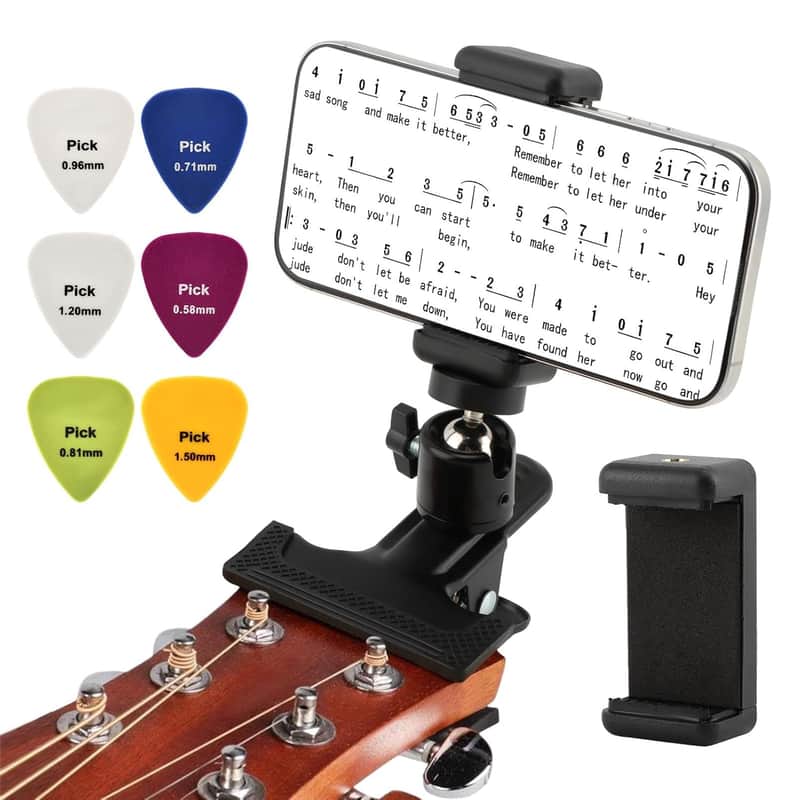 Guitar Head Phone Holder Mount for Live Broadcast Teaching Music and Video Recording, 360° Rotating Guitar Phone Holder Clip and Stuff, for 3.5-7.5" Smartphones(COLOR:Black) image 1