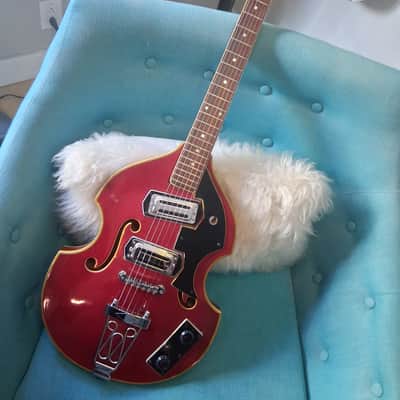 Tempo semi-hollow Violin shaped guitar - 1960s - Red Gloss image 3