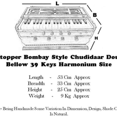 Handmade Bombay Harmonium Chudidar Double Bellow 39 Key Two Reed 8 Stopper Style Best image 7