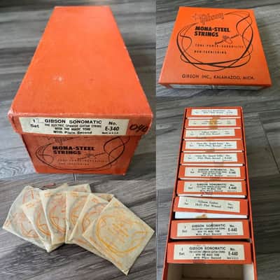 Gibson Retail display box with 10 NOS sets of 1950s Gibson Mona-Steel Strings image 1