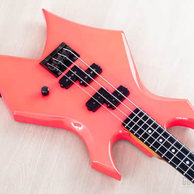 1988 BC Rich Warlock Bass NJ Series II Vintage Double P Fluorescent Pink, Japan image 9
