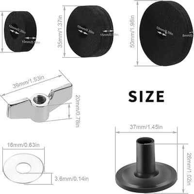 21 Pcs Cymbals Replacement Accessories Cymbal Stand Felts Hi-Hat Clutch Felt Cup with Sleeves, Base Wing Nuts and Washers for Drum Set Black image 2