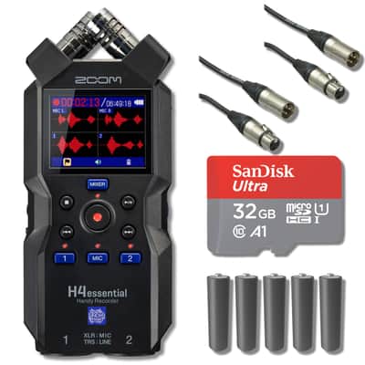 Zoom H4essential 4-Track 32-Bit Float Portable Audio Recorder with 32GB microSD Card, 25' XLRs and AA Batteries image 1
