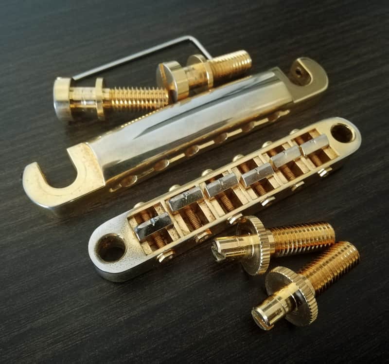 TonePros by Gotoh Hardware Set - Metric - Bridge & Tailpiece Dome Knobs Jackplate - GOLD image 1