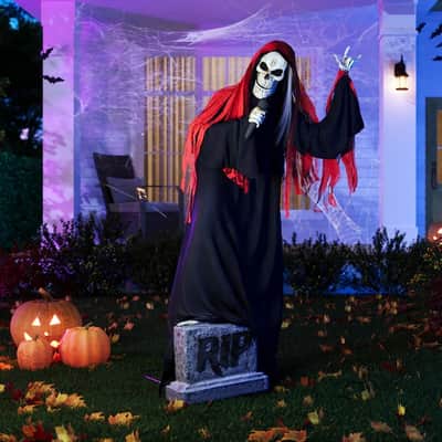 Life-Size 7FT Skeleton Reaper Singer – Halloween Animatronic Musician with Bluetooth & Sound Activation image 1