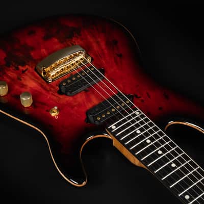 2021 Ernie Ball Music Man Jason Richardson Signature Cutlass 7 - Rorschach Red | USA 7-String JR7 Buckeye Burl Top Birdseye Maple Neck Tremolo Stainless Steel Frets 3.6kg | OHSC image 8