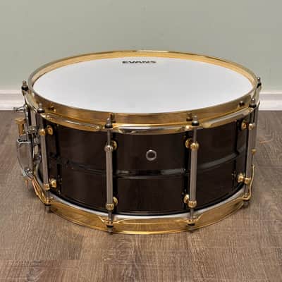 Pearl SF1465 14x6.5" Steve Ferrone Signature Brass Snare Drum with Gold Hardware 2000s - Black Nickel Over Brass image 3