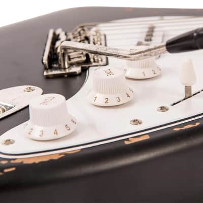 Vintage V6 ICON S-Style Electric Guitar - Distressed Boulevard Black (V6MRBK) image 7