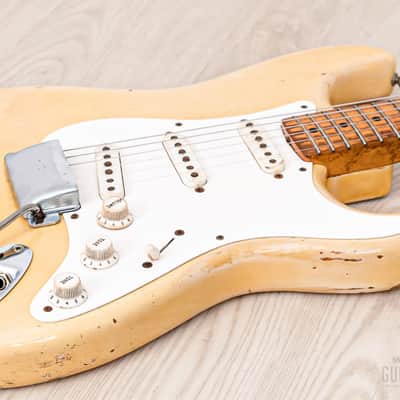 1956 Fender Stratocaster Vintage Guitar One-Piece Ash, Blonde w/ V Neck & Tweed Case image 6