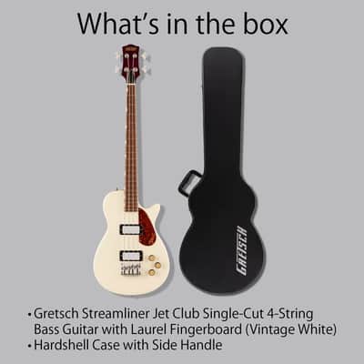 Gretsch Streamliner Jet Club Single Cut Vintage White Bass Guitar Bundle image 5