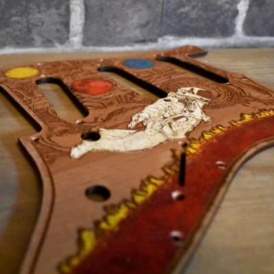 Hand-Painted Cherrywood Pickguard for Fender Stratocaster HSS/SSS – Laser-Engraved 'Stumble' Design image 3