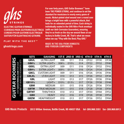 GHS Boomers Electric Guitar Strings GBTNT 10-52 thin thick image 2