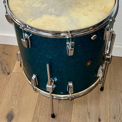 1950's WFL 4 Piece Drum Kit, Blue Aqua Sparkle, Complete W / Cases, Drop Dead Gorgeous image 13
