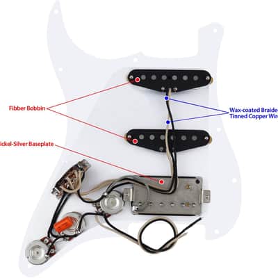 4Ply Loaded HSS Strat Pickguard Vintage Hot F '50s Tones Prewired Pickguard with Staggered Alnico 5 Fiber Bobbin SSH Pickups for Fender Stratocaster Strat ST Guitars JT/HBZC-03 White Pearl image 4
