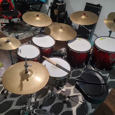 Mapex SV628XUBKFB Saturn V MH Exotic 22x18/10x7/12x8/14x12/16x14" 5pc Studioease Shell Pack with Black Chrome Hardware 2010s - Satin Black Maple Burl image 2