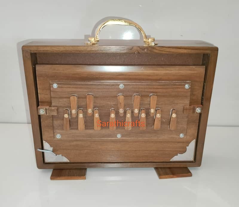 Sarathi 12x9x3 in. Shruti Box Teak Wood C3 to C4 Wood Keys 440Hz Sur Pete With Bag 2024 - Teak Wood image 1