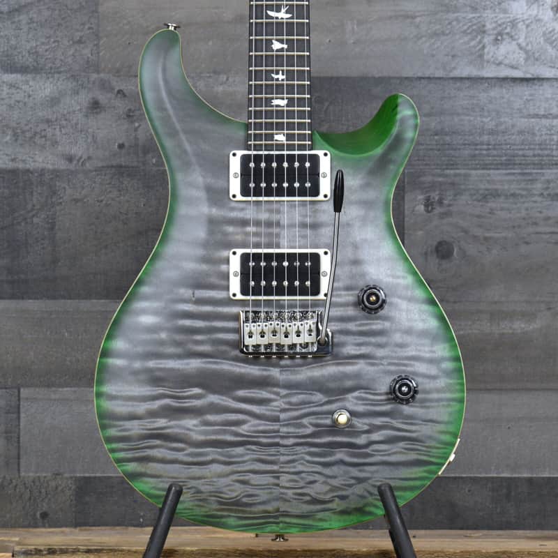 Mint PRS Wood Library CE-24 Satin Quilt Top - Faded Gray Black Green Burst with Gigbag image 1