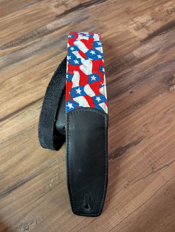 Unbranded Guitar Strap 2.5" Leather Ends Flag Graphics Great Condition image 1