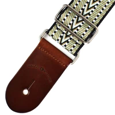 Walker & Williams H-33 Vintage Series Green, Gold, & Black Woven Kaleidoscope Strap With Leather End image 8