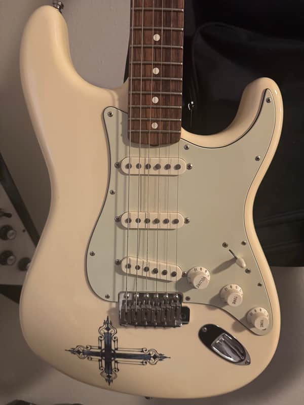 Fender Kenny Wayne Shepherd Artist Series Signature Stratocaster 2009 - 2015 - Arctic White with Cross Graphic image 1