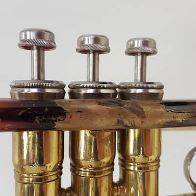 King Cleveland 600 Bb Trumpet, USA, Brass with Case, good but resolder image 16
