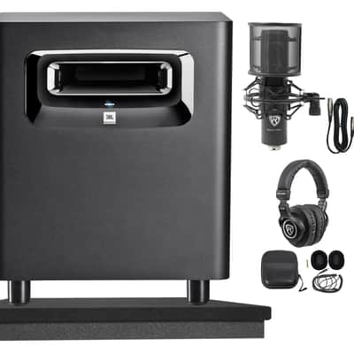 JBL LSR310S 10" 200w Powered Subwoofer Ported Studio Sub+Mic+Headphones+Riser image 1