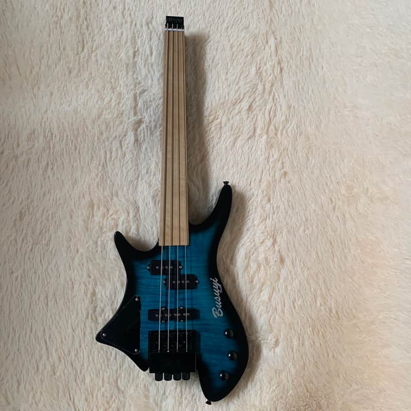 4 String Short Scale Neck Through Fretless Bass/6 String Fretless Tremolo Busuyi Double Sided, Headless Guitar image 1