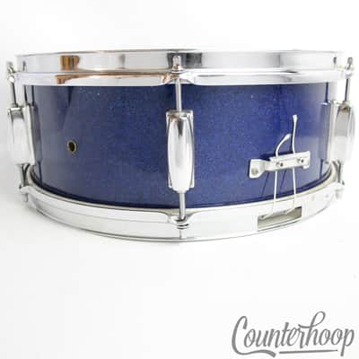 *Pearl "Whitehall"14x5.5"Snare Drum Blue Sparkle 3ply Mahogany Shell Vintage 60s image 6