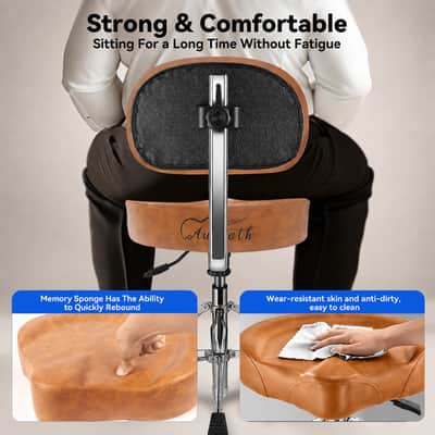 Augioth Drum Throne with Backrest Padded Hydraulic Drum Chair Height Adjustable Drum Stool with Stable Bass Comfortable Memory Foam Drum Seat for Adult Drummers Guitar Players Light Brown image 7