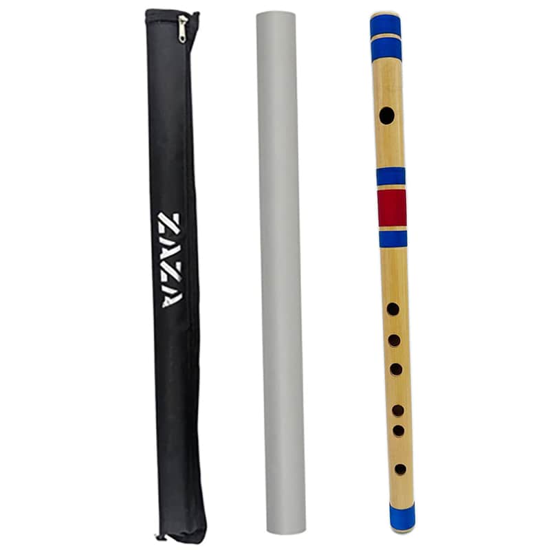 Zaza Percussion- Professional 6 Holes Polished Bamboo Flute Scale F 14'' (Indian Flute) W/Carry Bag image 1