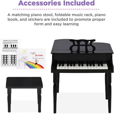 Classic Wooden 30-Key Mini Grand Piano Musical Instrument For Kids with Bench Black image 3