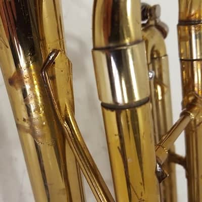 King Cleveland 600 Bb Trumpet, USA, Brass with Case, good but resolder image 20