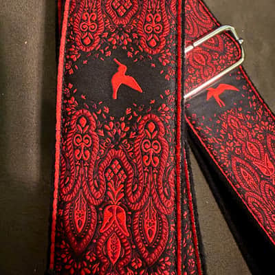 PRS 2" Guitar Strap - Custom Jacquard Birds Fleur - Red image 3