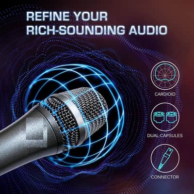 XLR Wired Vocal Microphone – Dynamic Cardioid Mic with Dual-Engine AHNC Noise Cancelling Tech for Singing, Karaoke, Stage & Studio, Includes Microphone, Mic Clip & 14.8ft XLR Cable image 3