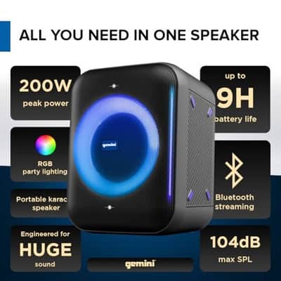 Gemini Sound GRV-650L UltraRave | 320W Portable Bluetooth Speaker with Dynamic LED Lighting & Wireless Microphone | USB, Aux, TWS Stereo Pairing | Ideal for Home, Parties, Karaoke image 6